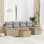 vidaXL 6-delat Trädgårdsoffset med Kuddar Beige Poly Rattan