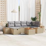 vidaXL 7-delad Trädgårdsoffset med Kuddar Beige Poly Rattan