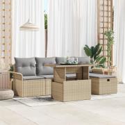 vidaXL 6-delat trädgårdssoffa-set med kuddar Beige Poly Rattan
