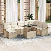 vidaXL 9-delat trädgårdsoff set med kuddar Beige Poly Rattan