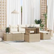 vidaXL 6-delat Trädgårdsoffset med Kuddar Beige Poly Rattan