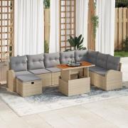 vidaXL 9 Delar Trädgårdsoffaset med Kuddar Beige Poly Rattan