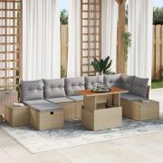 vidaXL 8 Delar Trädgårdsofa Set med Dynor Beige Poly Rattan