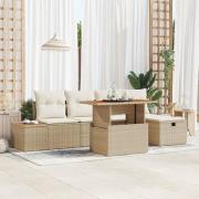 vidaXL 6-delat trädgårdsoffset med kuddar Beige Poly-Rotting