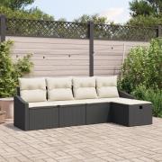 vidaXL 5-delad Trädgårdsoffasett med Kuddar Svart Poly Rattan