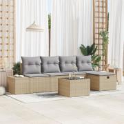 vidaXL 6-delars trädgårdsoffaset med kuddar Beige Poly Rattan