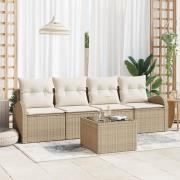 vidaXL 5 Delars Trädgårdsoffa med Kuddar Beige Poly Rattan