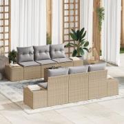 vidaXL 7-delad trädgårdssoffa med kuddar beige poly rattan