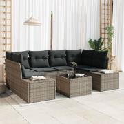 vidaXL Trädgårdsoff-set 7-delar Grå Poly Rattan och Metall Utomhus