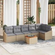 vidaXL 7-delad trädgårdsofa set med kuddar beige poly-rattan akacia