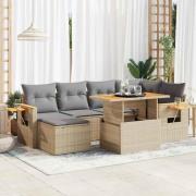vidaXL Trädgårdssoffset med dynor 7 delar beige konstrotting akaciaträ
