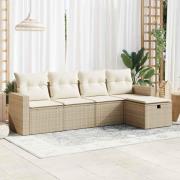 vidaXL Soffgrupp för trädgården med dynor 5 delar beige konstrotting
