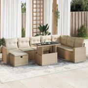 vidaXL Soffgrupp för trädgården med dynor 9 delar beige konstrotting