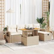 vidaXL Trädgårdssoffset med dynor 6 delar beige konstrotting akaciaträ