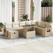 vidaXL Soffgrupp för trädgården med dynor 9 delar beige konstrotting