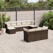 vidaXL Loungegrupp 10 delar med brun dynor konstrotting