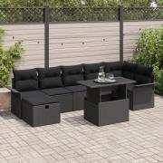 vidaXL 8-delars trädgårdsoffasett med kuddar Svart Poly Rattan