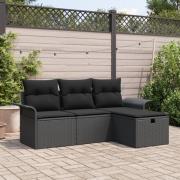 vidaXL 4 Delars Trädgårdsofa Set med Kuddar Svart Poly Rattan, vidaXL ...
