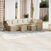 vidaXL Soffgrupp för trädgård med dynor 10 delar beige konstrotting