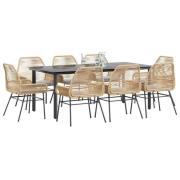 vidaXL Matgrupp för trädgård med dynor 9 delar brun polyrotting glas