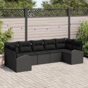 vidaXL Trädgårdssoffset 7 delar Svart Polyetenroting, Polyester, Stål