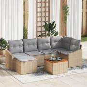 vidaXL 7-delat trädgårdsoffset med kuddar beige poly rotting akacia