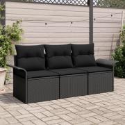 vidaXL 3-delat trädgårdssoffset med kuddar Svart Poly Rattan