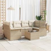 vidaXL 7-delars Trädgårdsoffagrupp med Kuddar Beige Poly Rattan