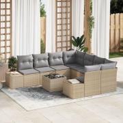vidaXL 9-delat trädgårdssoffset med kuddar beige Poly Rattan