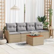 vidaXL 5-delat trädgårdsofaset med kuddar Beige Poly Rattan Akacia