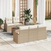 vidaXL 6-delad trädgårdsoffasett med kuddar beige poly rotting akacia