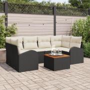 vidaXL Set med 7 Delar Trädgårdsoffa med Kuddar Svart Poly Rattan Akac...