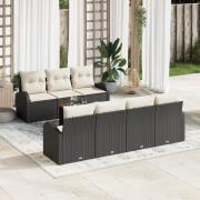 vidaXL 8-delat Trädgårdsoffaset med Kuddar Svart Poly Rattan Acacia