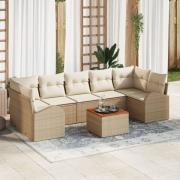 vidaXL 8-delars Trädgårdsoff-set med Kuddar Beige Poly Rattan Akacia