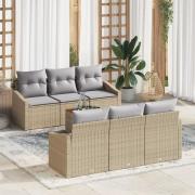vidaXL 7-delad trädgårdsoffset med kuddar Beige Poly Rattan Akacia