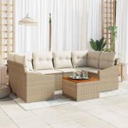 vidaXL 7-delad Trädgårdsoffagrupp med kuddar Beige Poly Rattan Akacia