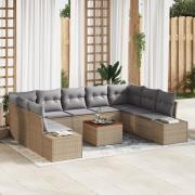 vidaXL 10-delat trädgårdsoffaset med kuddar Beige Poly Rattan Akacia