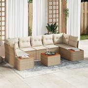 vidaXL 8-delat trädgårdsoff set med kuddar beige poly rattan akacia