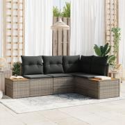 vidaXL 4-delat trädgårdsofa set med kuddar grå poly rattan akacia