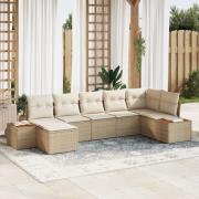vidaXL 7-delat trädgårdsoffaset med kuddar beige poly rattan akacia