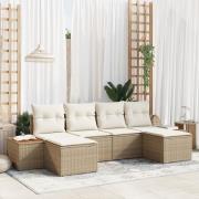 vidaXL 6-delad Trädgårdsoffset med kuddar Beige Polyrotting Acacia