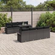 vidaXL 9 Delar Trädgårdsofa Set med Dynor Svart Poly Rattan