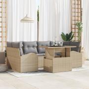 vidaXL 7-delat trädgårdsoffset med kuddar beige poly rattan