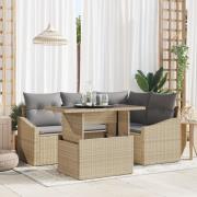 vidaXL 5-delad trädgårdsoffgrupp med kuddar beige poly rattan