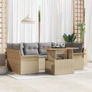 vidaXL 7-delars trädgårdsoffset med kuddar Beige Poly Rattan Acacia