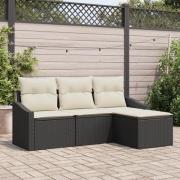vidaXL 4-delat trädgårdsoff-set med kuddar Svart Poly Rattan