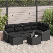 vidaXL Trädgårds Matgrupp Set av 7 Svart Rattan, Polyester