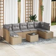 vidaXL 8-delat Trädgårdsoffaset med Kuddar Beige Poly Rattan