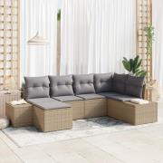 vidaXL 6-delad trädgårdsoff-set med kuddar beige poly rotting