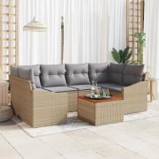 vidaXL 7-delars Trädgårdssoffset med Kuddar Beige Poly-Rotting Akaciat...